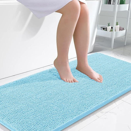 OLANLY Bathroom Rugs 47x24, Extra Soft Absorbent Chenille Bath Rugs, Rubber Backing Quick Dry, Machine Washable Bath Mats for Bathroom Floor, Tub and Shower, Home Decor Accessories, Sky Blue - ModernBath