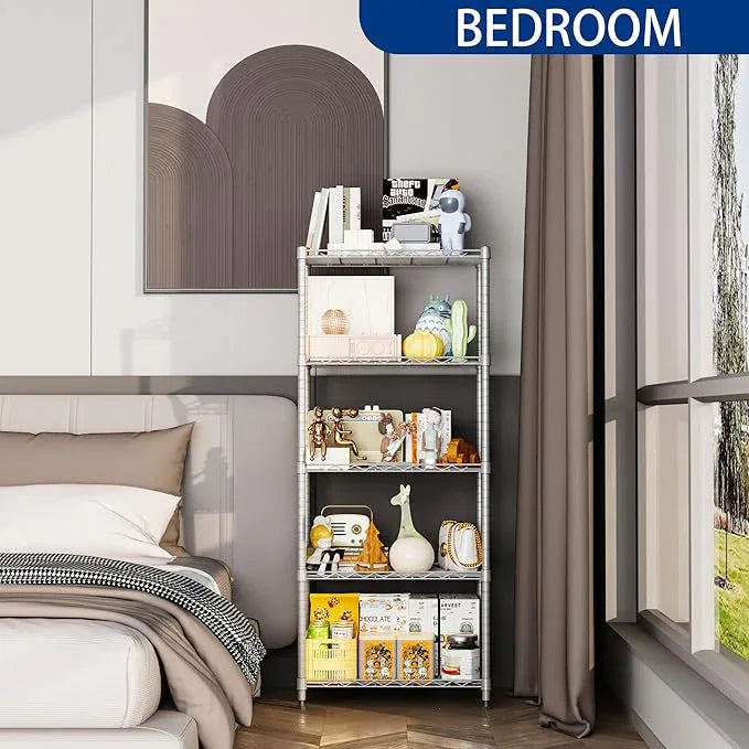 REGILLER 5-Wire Shelving Metal Storage Rack Adjustable Shelves,Standing Storage Shelf Units for Laundry Bathroom Kitchen Pantry Closet(Silver,11.8" D x 21.2" W x 53.5" H) - ModernBath