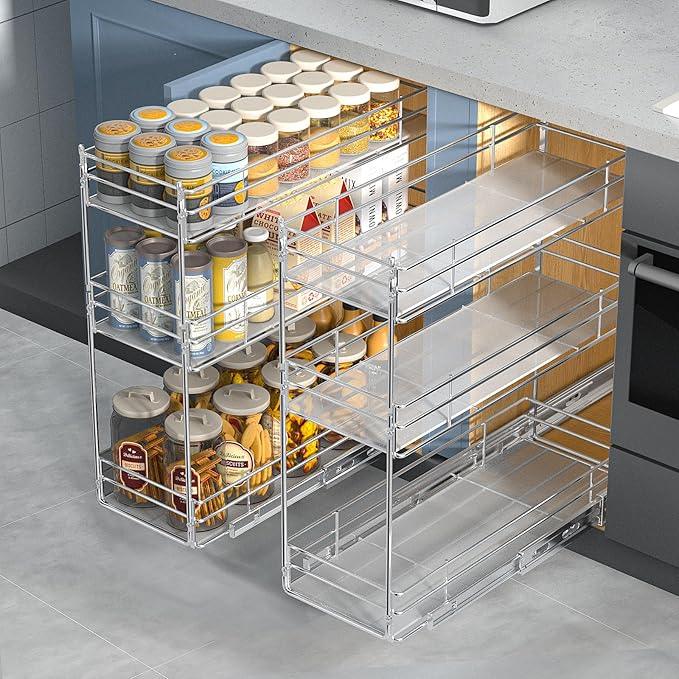 ROOMTEC Pull Out Spice Rack for Narrow Cabinet (8" W X 20½" D),3 Tier Heavy Duty Sliding Spice Cabinet Organization Shelf Racks, Pull Out Shelves Under Cabinet Storage for Kitchen - ModernBath