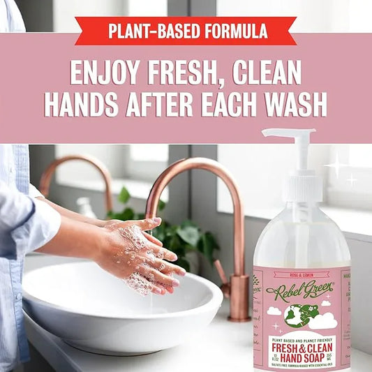 Rebel Green Fresh & Clean Hand Soap - Natural Liquid Hand Soap for Bathroom & Kitchen - Rose & Lemon, 12 Fl oz, Pack of 2 - ModernBath