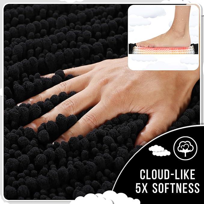 Yimobra Bathroom Rugs Non Slip Washable - Ultra Soft Absorbent Chenille Bath Mat, Quick Dry Shaggy Floor Carpet for Tub Shower, Black Home Decor Accessories, 24x17 Inch - ModernBath