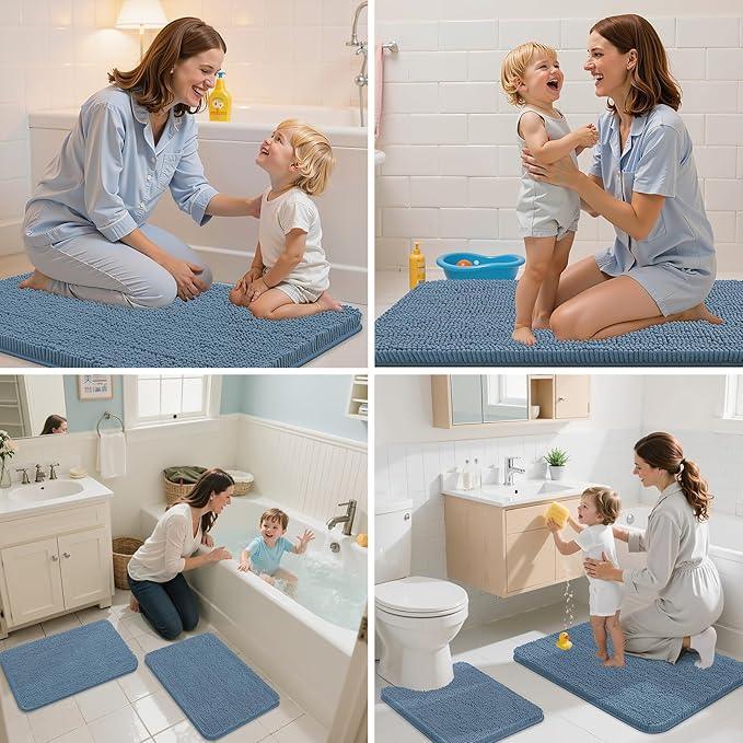 Arotive Bathroom Rugs 30x20, Extra Soft Absorbent Shaggy Chenille Bath Rugs, Machine Washable Rubber Backing Non-Slip Bath Mats for Bathroom Floor Tub and Shower, Home Decor Accessories, Grayish Blue - ModernBath