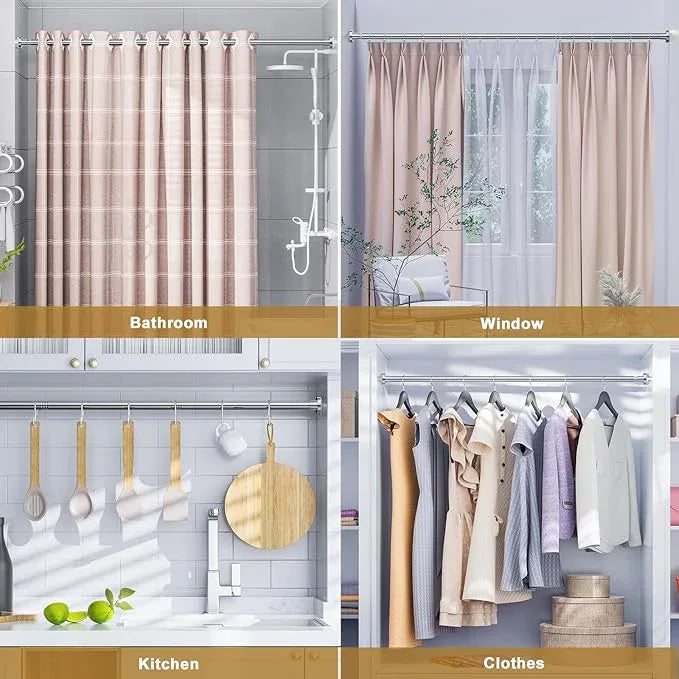 Ausemku Shower Curtain Rod 26-76 Inch Adjustable - 0.85 Inch Diameter Heavy Duty Spring Tension Rod, No Drill Stainless Steel Telescoping Rod, Anti Rust, Non Slip, Silver - ModernBath