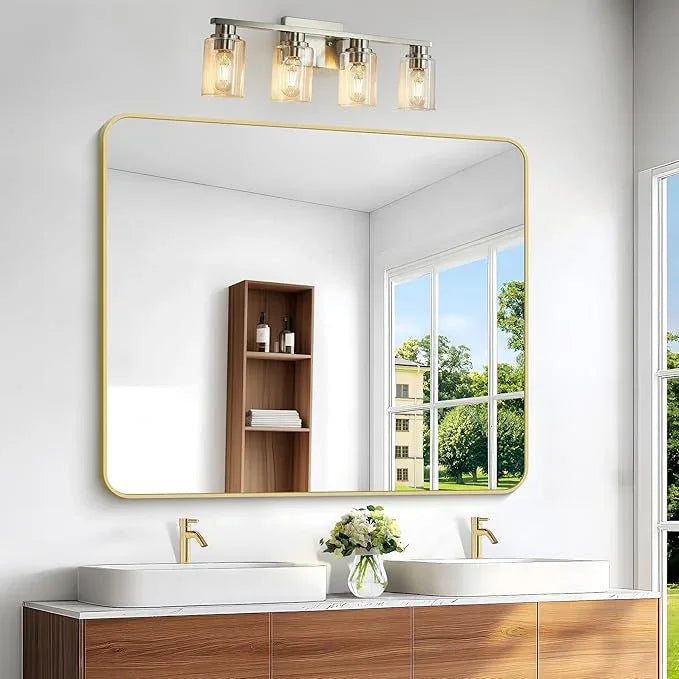 BONEWEI Gold Bathroom Mirror,40x48 inch Wall Mirror for Bathroom Wall Mounted,Round Rectangle Mirror for Bathroom Over Sink,Modern Frame for Home Decor Living Room,Bedroom Entryway,Horizontal/Vertical - ModernBath