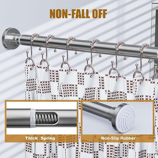 Ausemku Shower Curtain Rod 32-80 Inch Adjustable - 1 Inch Diameter Heavy Duty No drill Spring Tension Shower Rod, Non-Slip Rustproof Telescopic Rod for Bathroom, Nickel - ModernBath