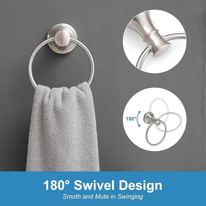 RUMOSE Toilet Paper Holder and Hand Towel Ring Brushed Nickel Wall Mount Bathroom Hardware Accessories 2 PCS Set Flexible Pivoting Toilet Tissue Roll Holder and Towel Hanger, Stainless Steel - ModernBath