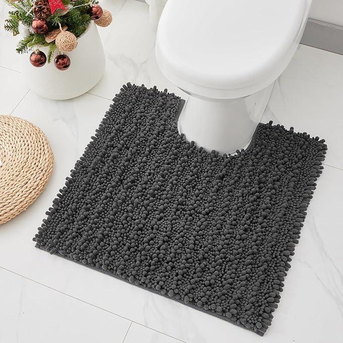 Ruggnovea Toilet Rugs U-Shaped Mat 24x24, Contour Bathroom Mat - Ultra Soft & Absorbent Chenille, Quick-Dry, Machine Washable with Non Slip Barrier Backing, Darkgrey - ModernBath