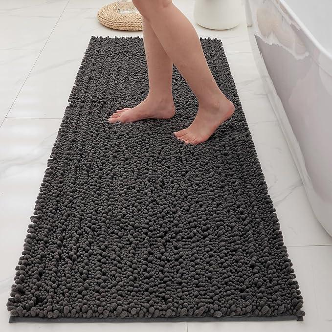 Ruggnovea Chenille Bathroom Rugs Non Slip Washable 70x24, Extra Thick Soft Absorbent Chenille Bath Mat, Non-Slip Barrier Backing, Quick Dry Machine Washable Bath Mats Tub, Shower,Floor/Sink,Darkgrey - ModernBath