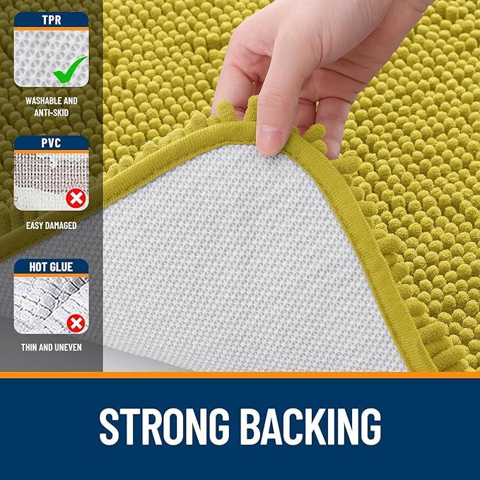 OLANLY Bathroom Rugs 36x24, Extra Soft Absorbent Chenille Bath Rugs, Rubber Backing Quick Dry, Machine Washable Bath Mats for Bathroom Floor, Tub and Shower, Home Decor Accessories, Deep Mustard - ModernBath
