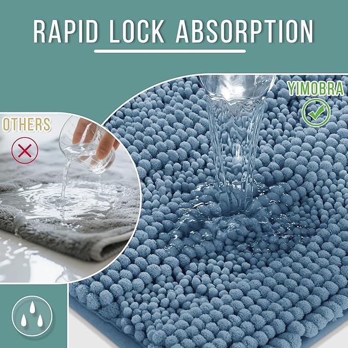 Yimobra Bathroom Rug Mat 32 x 20, Non Slip and Super Absorbent Bath Mat,Machine Washable Quick Dry,Ultra Plush Chenille Shower Rugs for Bathroom Floor Sink Tub and Shower Outside,Denim Blue - ModernBath