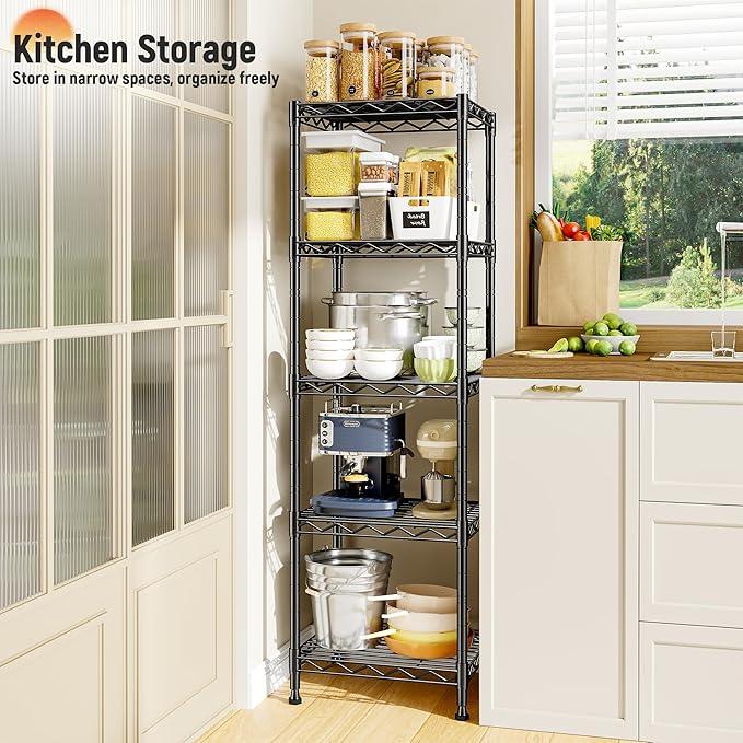 5 Tier Metal Shelving Unit Wire Shelving,Storage Shelves for Small Space:Adjustable Storage Rack Standing Bathroom Shelf and Narrow Shelf for Laundry Dorm Kitchen Pantry Closet15.8"w*11.8"D*53"H - ModernBath