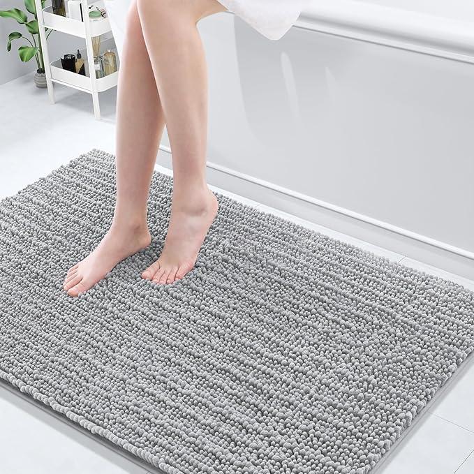 Arotive Luxury Chenille Bathroom Rug Mat, Extra Soft Thick Absorbent Shaggy Bath Rugs, Non-Slip Machine Wash Dry, Plush Bath Mats for Bathroom, Shower and Tub, 50x30, Light Grey - ModernBath