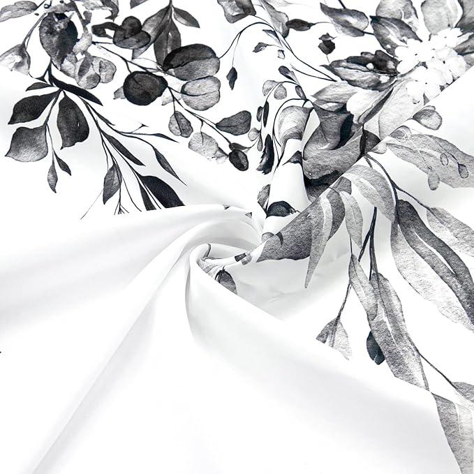 Gibelle Long Shower Curtain 72 x 78, Black and White Floral Shower Curtain, Watercolor Plant Eucalyptus Leaves Fabric Shower Curtain Set - ModernBath