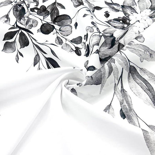 Gibelle Small Stall Shower Curtain 36 x 72, Narrow Black and White Floral Shower Curtain, Watercolor Plant Eucalyptus Leaves Fabric Shower Curtain Set - ModernBath