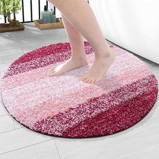 Arotive Microfiber Bathroom Rugs, Shaggy Soft and Absorbent Bath Rug, Non-Slip, Thick Plush Machine Washable Dry Bath Mats for Bathroom, Tub and Shower, 24x24, Burgundy, Round - ModernBath