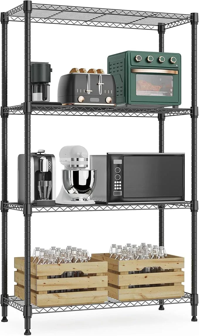 1000 lbs 4Tier Shelf Metal Storage Shelves Wire Rack Closet Organizers with Wheel for Garage Kitchen Bathroom Laundry Black 13.7" D x 23.6" W x 53.4" H - ModernBath
