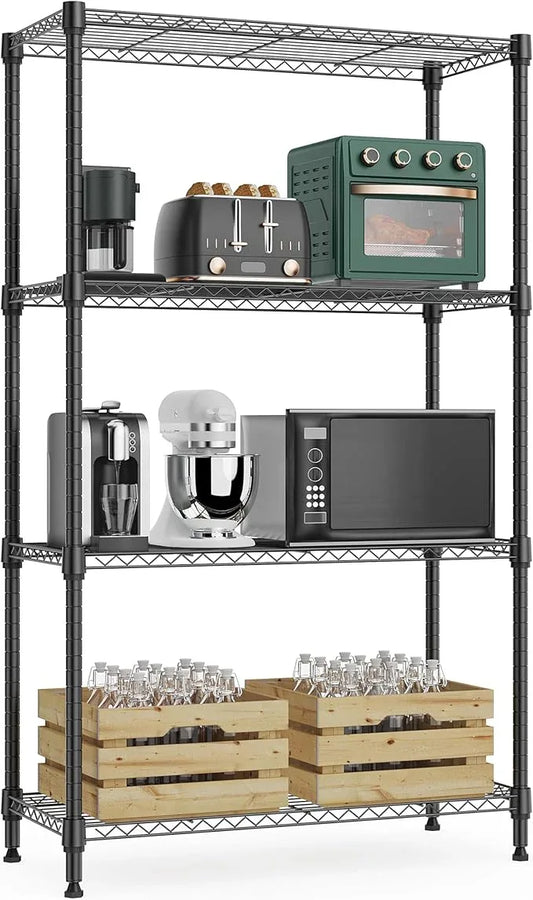 1000 lbs 4Tier Shelf Metal Storage Shelves Wire Rack Closet Organizers with Wheel for Garage Kitchen Bathroom Laundry Black 13.7" D x 23.6" W x 53.4" H - ModernBath
