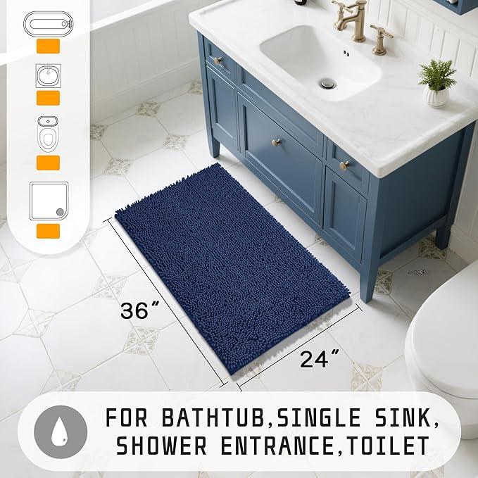 Yimobra Large Bathroom Rugs 36"x24", Non Slip Bath Mat for Tub, Shaggy Rug Floor Carpet, Extra Soft Super Absorbent Quick Dry, Machine Washable,Navy Blue - ModernBath