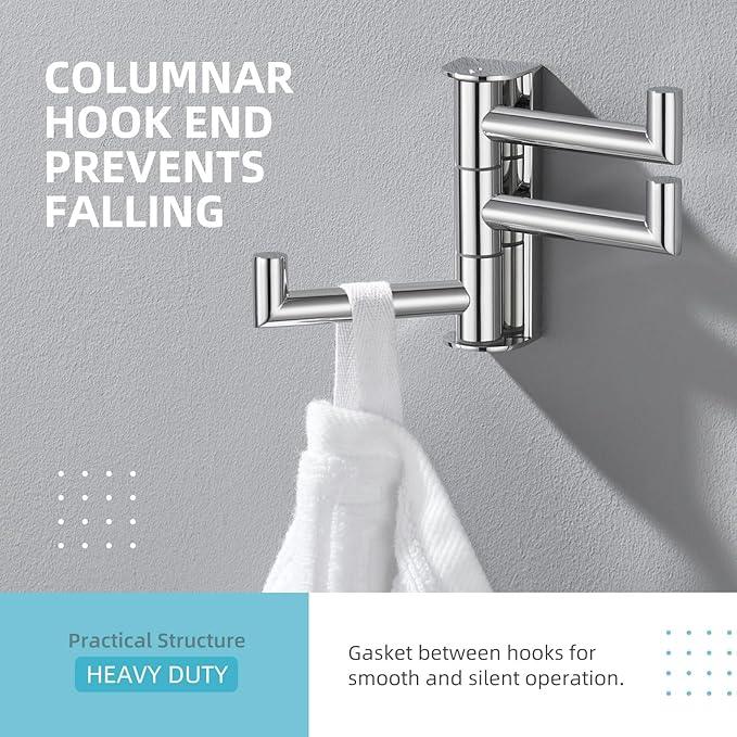 Angle Simple Towel Hook for Bathroom, SUS 304 Stainless Steel Foldable Robe Towel Holder, Wall Coat Hook, Polished Chrome - ModernBath