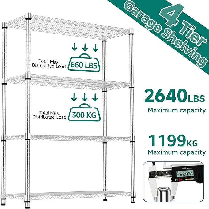 4 Tiers Shelf Metal Storage Shelves 2640 lbs Steel Storage Shelving Utility Shelving Unit Steel Organizer Wire Rack for Home,Kitchen,Office,Garage Chrome 17.7" D x 47.2" W x 70.3" H - ModernBath
