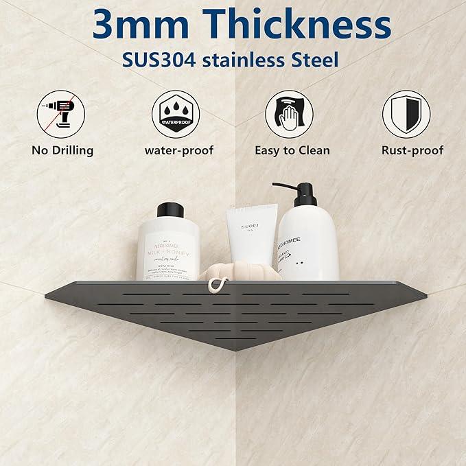 Grey Metal Corner Shower Shelf, Floating Corner Shelves for Tile Wall, Tile Shower Shelf, 304 Stainless Steel Wall Storage Shelves for Bathroom, No Drilling, 10 Inch, 1 Pack - ModernBath