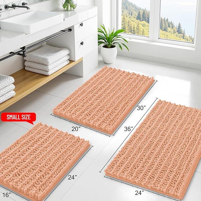 Smiry Bathroom Rugs Mat 36x24, Extra Soft Absorbent Chenille Bath Rugs, Non Slip Rubber Backing Machine Washable Quick Dry Bath Mats for Bathroom Floor, Tub, Shower, Home Decor Accessories, Peach - ModernBath