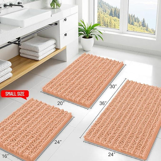 Smiry Bathroom Rugs Mat 24x16, Extra Soft Absorbent Chenille Bath Rugs, Non Slip Rubber Backing Machine Washable Quick Dry Bath Mats for Bathroom Floor, Tub, Shower, Home Decor Accessories, Peach - ModernBath