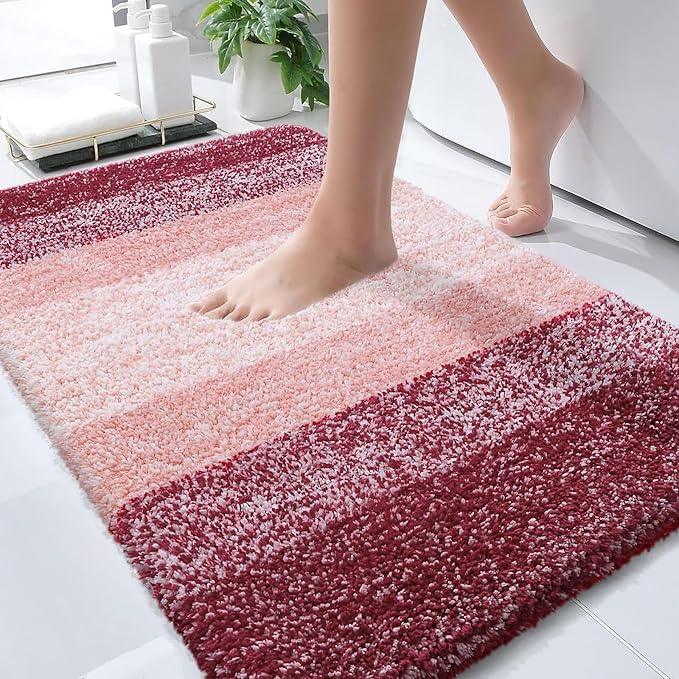 OLANLY Bathroom Rugs Mat 36x24, Extra Soft Absorbent Microfiber Bath Rugs, Rubber Backing, Quick Dry, Machine Washable Bath Mats for Bathroom Floor, Tub and Shower, Home Decor Accessories, Red - ModernBath