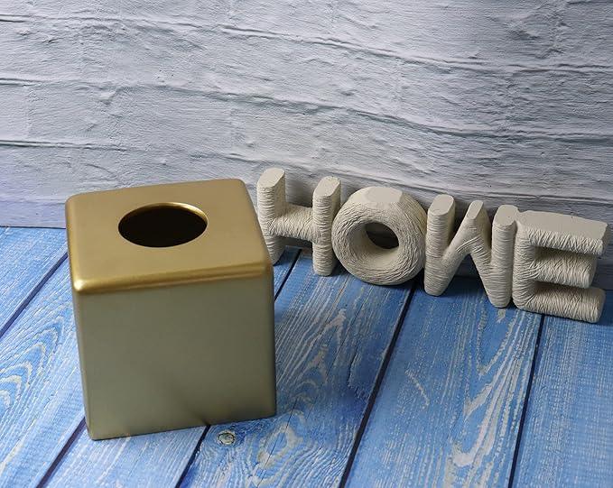 Hymmah Matte Gold Square Tissue Box Cover Holder,Bathroom Accessories Decor Unique Design Tissue Box Cover for Bathroom Vanity Counter Tops for Bedrooms and Living Room - ModernBath