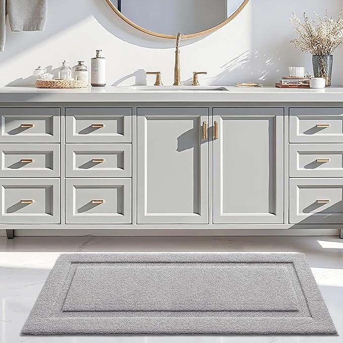 LUMI Extra Large Ultra Soft Bathroom Rugs Non Slip with Rubber Backing, Absorbent Washable Bath Mat Quick Dry, Upgraded Premium Microfiber Plush Carpet for Bathtub and Shower Floor, Grey, 24x60 - ModernBath