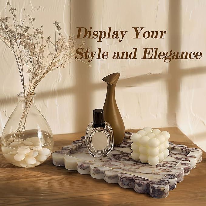 YMXYJM Genuine Calacatta Viola Scalloped Marble Tray, Real Natural Marble Stone Tray, Luxury Decorative Trays for Bathroom, Dresser, Vanity, Kitchen, Home Decor, 10.6" x 8", Calacatta Viola Purple - ModernBath