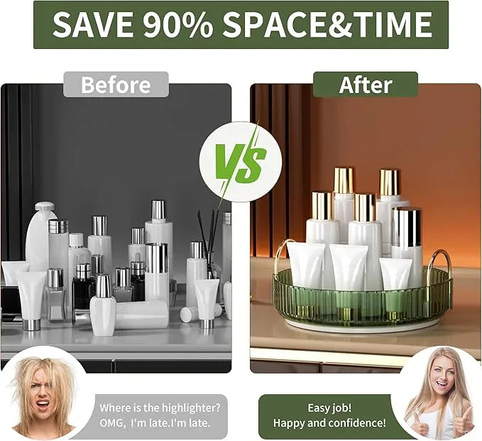 YCIA&DONE 360 Rotating Makeup Organizer and Storage for Vanity Countertop 1 Tier, High Capacity Cosmetic Skincare Perfume Organizers for Dresser Bathroom Fridge Lazy Susan (Vintage Green) - ModernBath