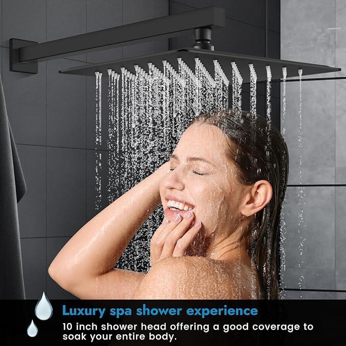 Cinwiny Shower Faucet Set,Shower Head and Handle Set with Valve,Single Handle,Wall Mount 10 Inch Showerhead for Modern Bathroom,Matte Black - ModernBath