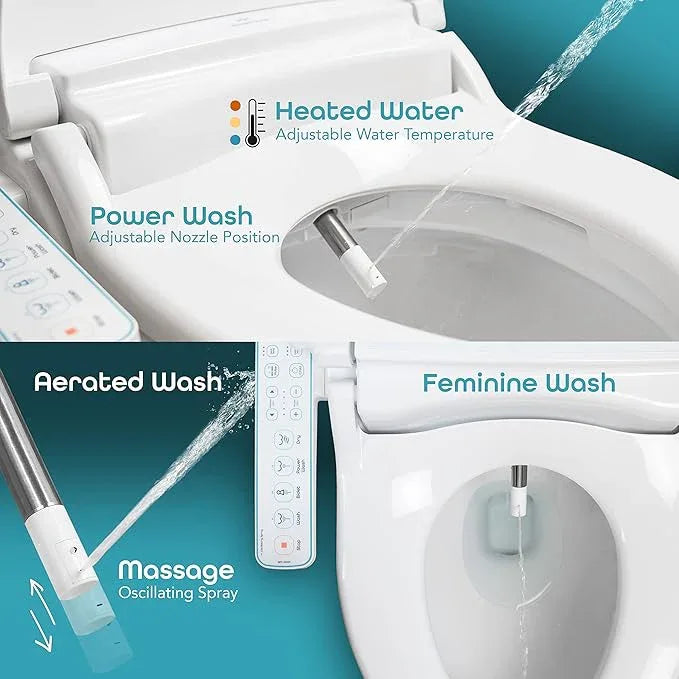 BidetMate 1000 Series Electric Smart Toilet Bidet Seat with Heated Water, Side Control Panel, and Warm Air Dryer - Self-Cleaning - Perfect for a Smart Home Kit or Smart Home Accessories - Round - ModernBath