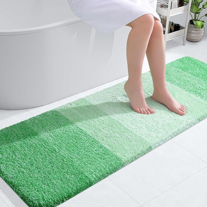 OLANLY Bathroom Runner Rugs 59x20, Extra Soft Absorbent Microfiber Bath Rugs, Rubber Backing, Quick Dry, Machine Washable Bath Mats for Bathroom Floor, Tub and Shower, Home Decor Accessories, Green - ModernBath