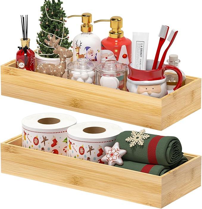 Kitchen Drawer Organizer Bins, Stackable Bamboo Deep Drawer Organizer for Silverware, Utensils, Cutlery, Flatware, Junk Drawer, Dresser, Bathroom, 15" x 6" x 2.5" (Set of 2) - ModernBath