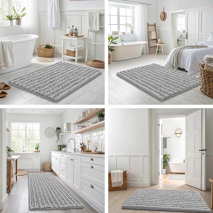 Smiry Bathroom Rugs Mat 44x24, Extra Soft Absorbent Chenille Bath Rugs, Non Slip Rubber Backing Machine Washable Quick Dry Bath Mats for Bathroom Floor, Tub, Shower, Home Decor Accessories, Light Grey - ModernBath