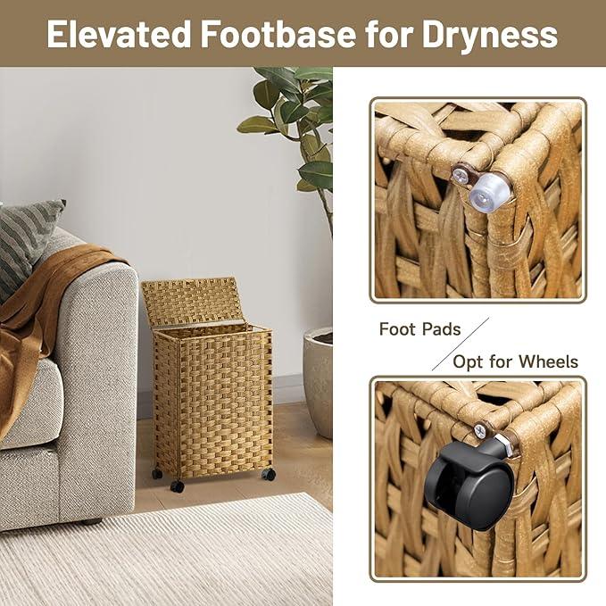 Hiagnete Toilet Paper Storage Basket with Lid and Wheels, Rattan Toilet Paper Holder Storage, Toilet Paper Organizer for Bathroom, Bedroom, Kitchen, 12.6”L x 7.1”W x 17.14”H, Naturall - ModernBath