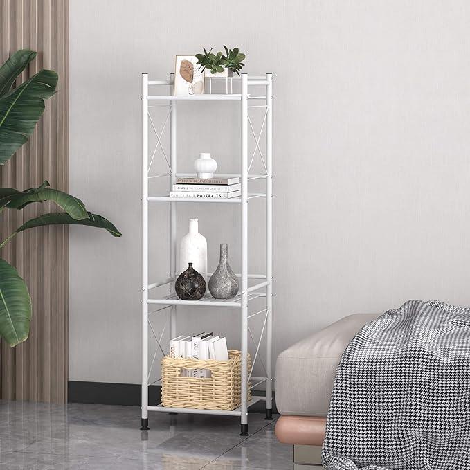 TZAMLI 4 Tier Shelving Unit, Freestanding Bathroom Storage Shelves, Metal Heavy Duty Storage Rack Shelf for Small Space Kitchen Balcony Office, White - ModernBath