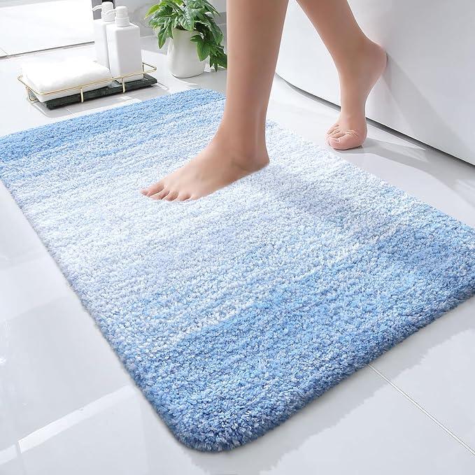 OLANLY Bathroom Rugs Mat 24x16, Extra Soft Absorbent Microfiber Bath Rugs, Rubber Backing, Quick Dry, Machine Washable Bath Mats for Bathroom Floor, Tub and Shower, Home Decor Accessories, Light Blue - ModernBath