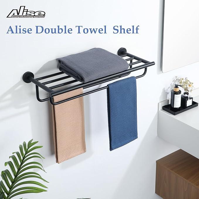 Alise Towel Rack,Towel Holder Towel Shelf with Double Towel Bars for Bathroom Lavatory,24-Inch SUS 304 Stainless Steel Wall Mount Towel Hanger Storage,Matte Black GYT7060-B - ModernBath
