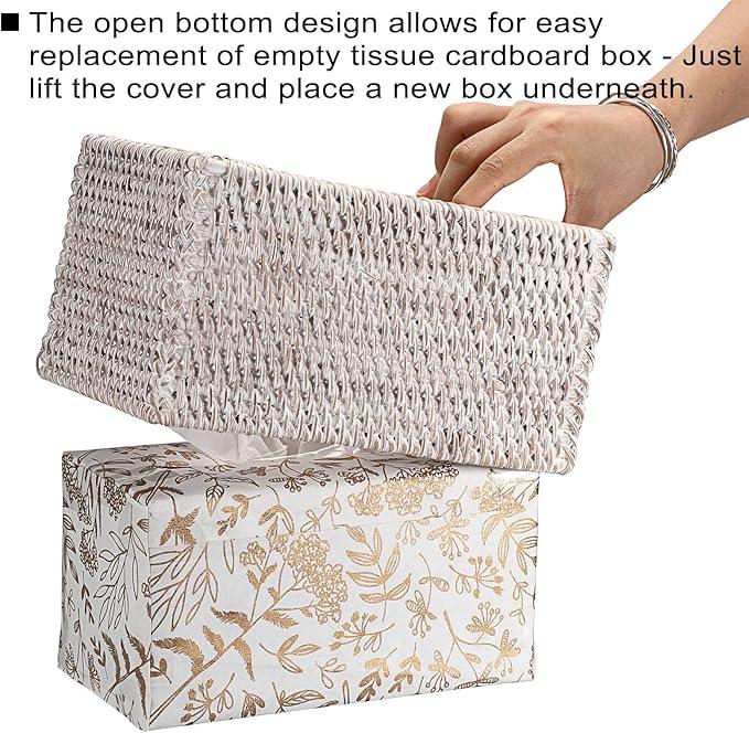 Sumnacon Tissue Box Cover Large Rectangle Tissue Box Rattan Tissue Box Holder,Wicker Decorative Tissue Holder for Bathroom Toilet Living Room Kitchen Office Table Desk,Whitewash - ModernBath