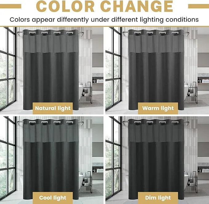 WONICY Small No Hook Shower Curtain with Snap in Liner, Polyester Textured Shower Curtain with Liner Set, Waterproof Washable Hotel Style Shower Curtains for Bathroom, 54Wx80H, Charcoal Grey - ModernBath