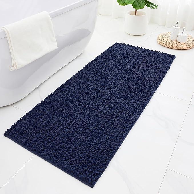 ILANGO Bathroom Rugs Navy Blue 60x24,Extra Soft Absorbent Chenille Bath Rugs,Thick Non-Slip Shaggy Bath Mat,Machine Washable Quick Dry Bath Mats for Bathroom Runner Floor, Tub, Shower Accessories - ModernBath