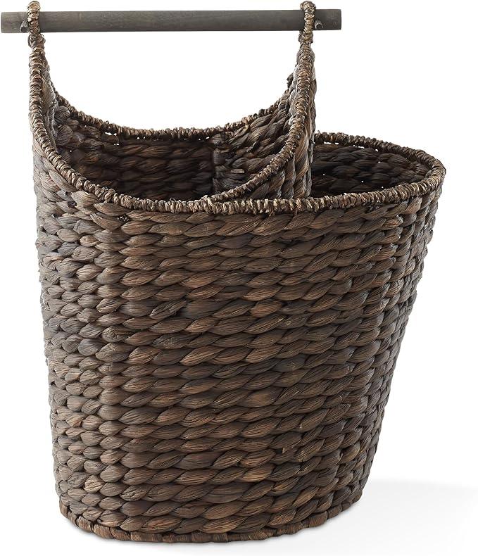 Casafield Toilet Paper Roll Storage Basket with Magazine Holder, Espresso - Woven Water Hyacinth Wicker Bathroom Bin for Bath Tissue and Toiletries - ModernBath