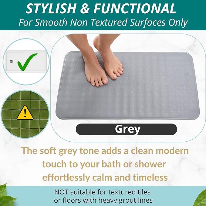 ENKOSI Non Slip Bath Mat for Tub and Shower Floors – Anti Slip Shower Mat with Secure Suction Cup Grip – Soft Grey Bathtub Mat for Inside Bath Tub and Smooth Bathroom Stalls (28x16 Gray) - ModernBath