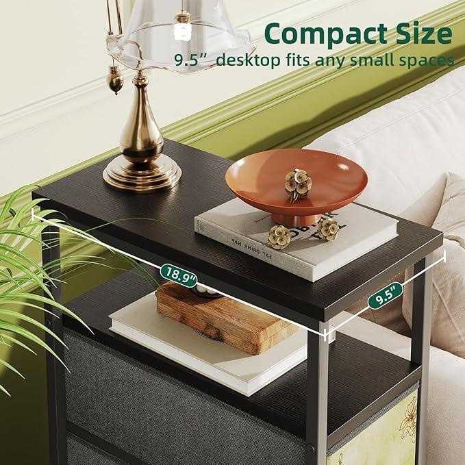 Narrow Dresser, Narrow Nightstand Dresser Storage Tower with 4 Drawers, Slim Fabric Dressers Chest of Drawers for Small Spaces, Retro Flower Dressers, for Bedroom Bathroom Laundry Closet (Black) - ModernBath