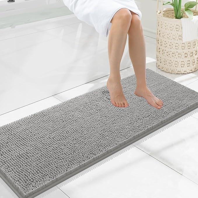 Smiry Luxury Chenille Bathroom Rugs 47x17, Extra Soft and Absorbent Shaggy Bath Mat, Machine Washable, Non-Slip Plush Carpet Runner for Tub, Shower, and Floor, Home Decor Accessories, Light Grey - ModernBath