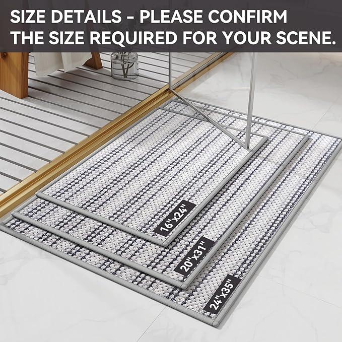 YDKGL Grey Washable Bath Mat,Ultra Thin Soft Bath Rugs,Rubber Bath Mats for Bathroom,Quick Dry,Non-Slip,Fit Under Door,Super Absorbent Chenille Bathroom Rugs Shower,Sink Floor 20x31 - ModernBath
