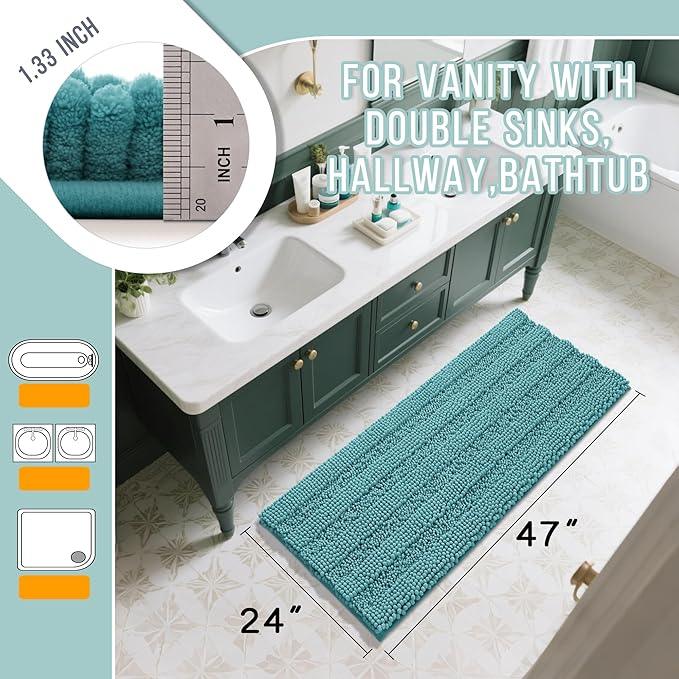 Yimobra Bathroom Rug Mat 47 x 24, Non Slip and Super Absorbent Bath Mat,Machine Washable Quick Dry,Ultra Plush Chenille Shower Rugs for Bathroom Floor Sink Tub and Shower Outside,Teal Blue - ModernBath